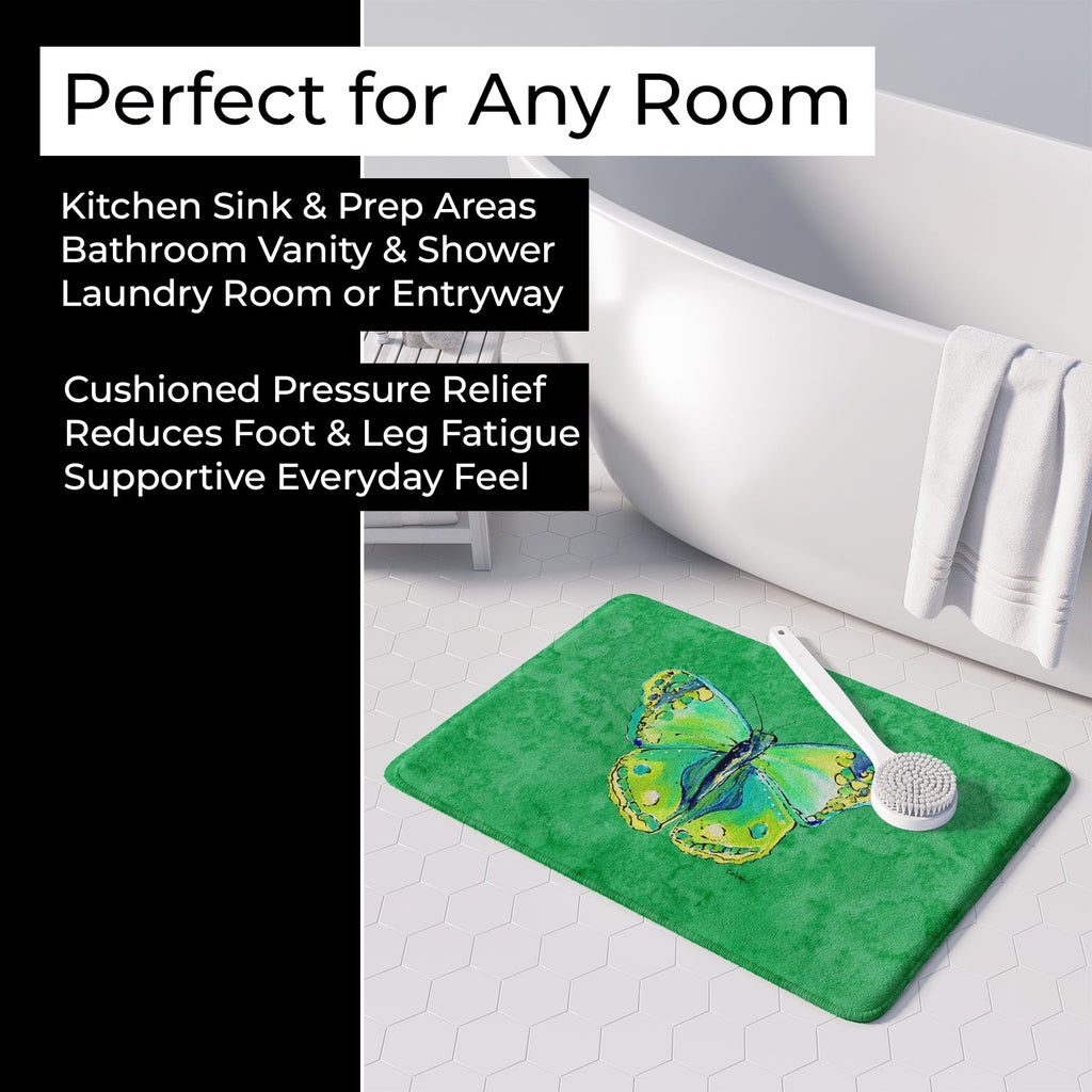 Butterfly Green on Green Memory Foam Kitchen Mat Machine Washable Anti-Fatigue Cushion Comfort Bath or Kitchen Rug