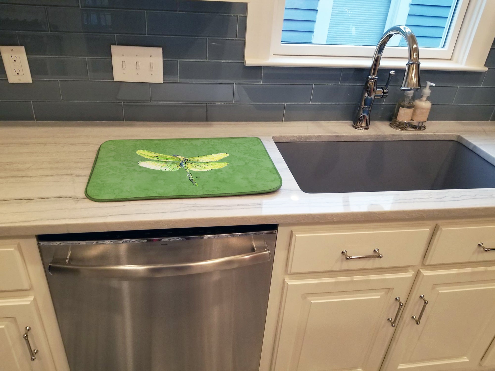 Dragonfly on Avacado Dish Drying Mat Absorbent Dish Drying Mat Pad for Kitchen Counter Dish Drainer Mat for Countertop, 14 x 21", Multicolor