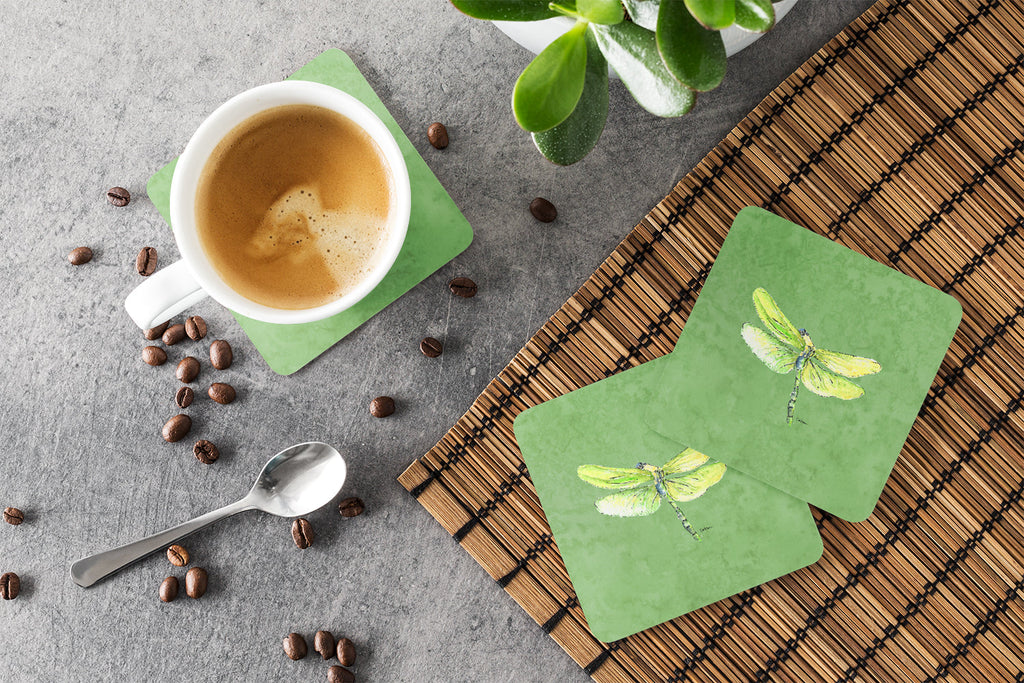 Dragonfly on Avacado Foam Coasters Set of 4 Cup Coasters for Indoor Outdoor, Tabletop Protection, Anti Slip, Mouse pad Material