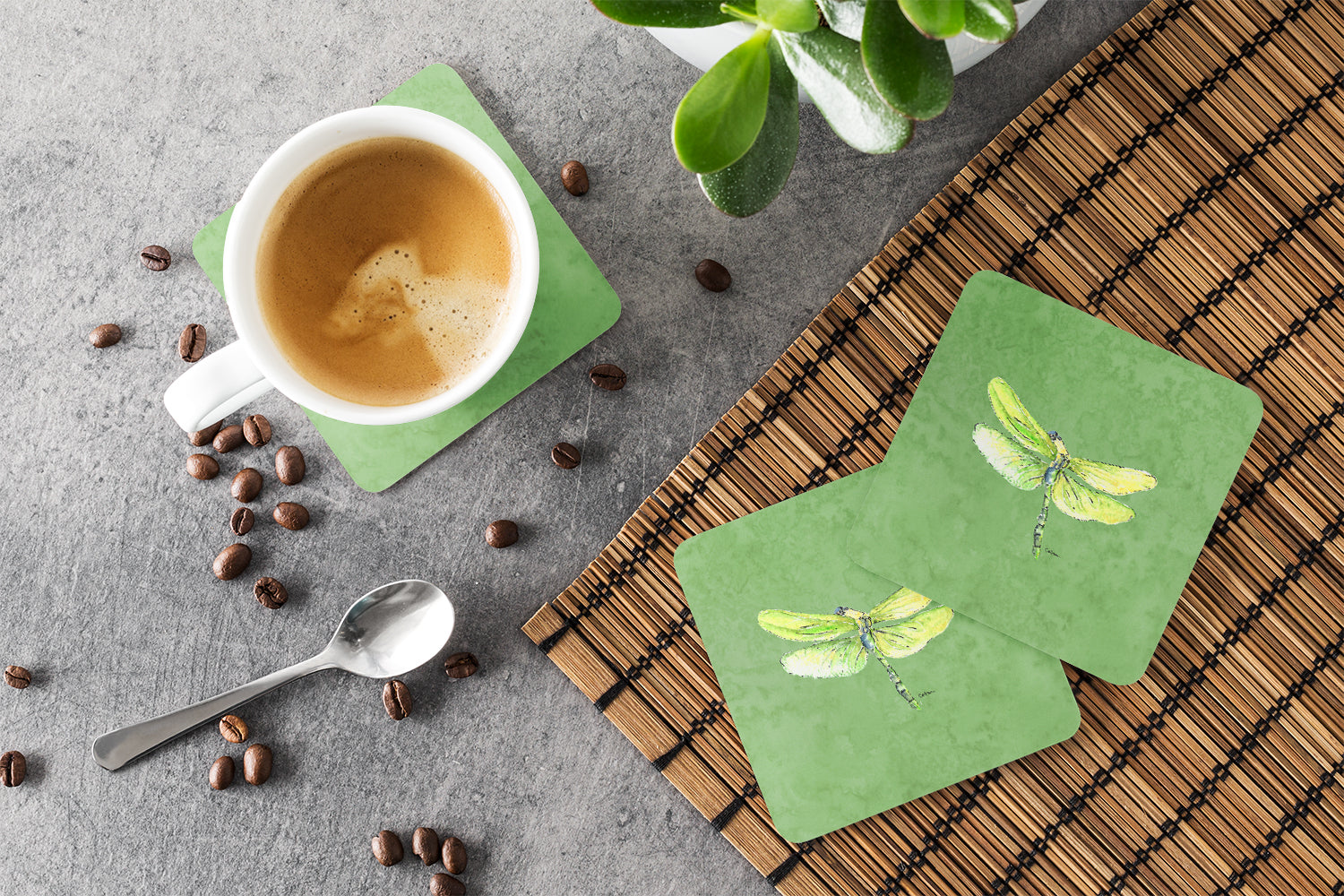 Dragonfly on Avacado Foam Coasters Set of 4 Cup Coasters for Indoor Outdoor, Tabletop Protection, Anti Slip, Mouse pad Material
