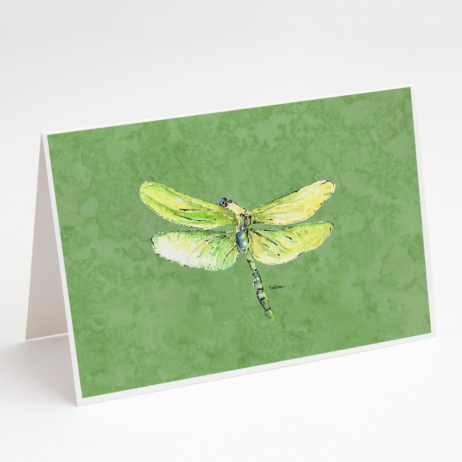 Dragonfly on Avacado Greeting Cards Pack of 8 Blank Cards with Envelopes Whimsical A7 Size 5x7