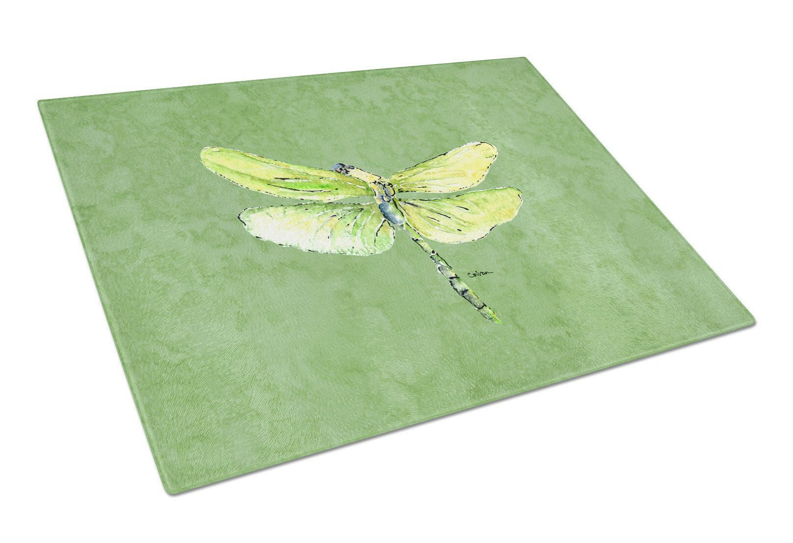 Dragonfly on Avacado Cutting Board Tempered Glass Kitchen Cutting Surface, Heat Resistant Chopping, Non-Slip Feet, Food Prep & Serving