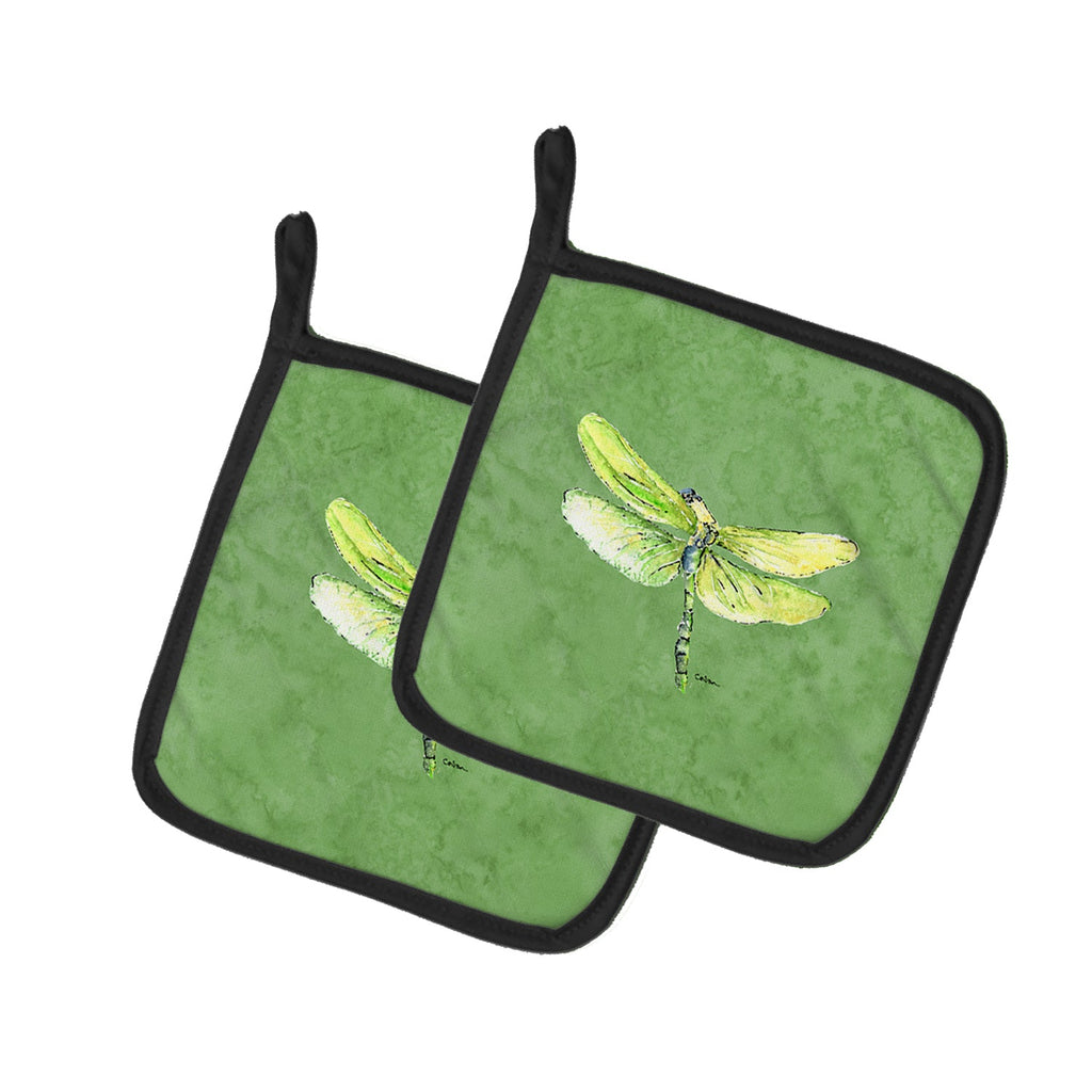 Dragonfly on Avacado Pot Holder Set of 2 Heat Resistant Quilted Hot Pads 7.5 x 7.5 Inch, Insulated Kitchen Trivets for Cooking & Baking