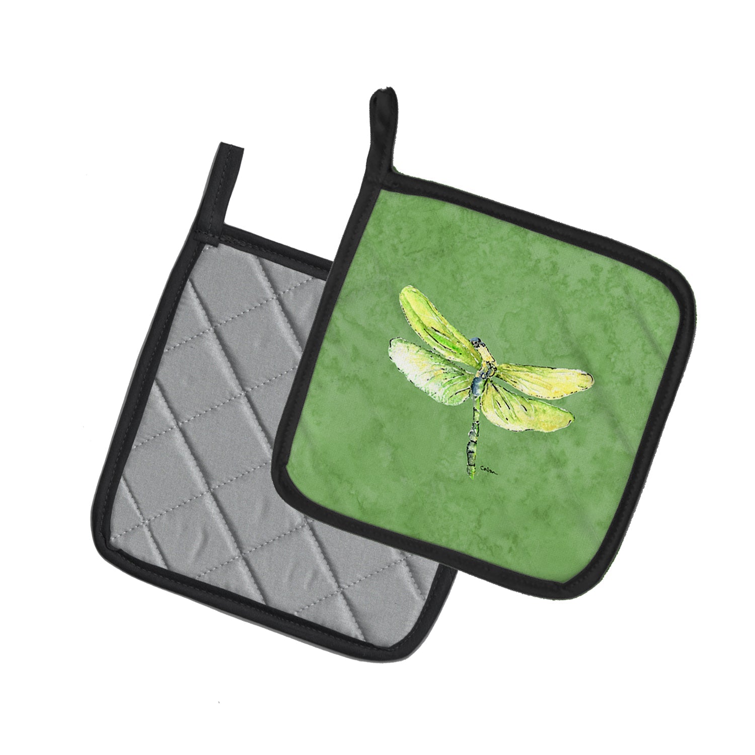 Dragonfly on Avacado Pot Holder Set of 2 Heat Resistant Quilted Hot Pads 7.5 x 7.5 Inch, Insulated Kitchen Trivets for Cooking & Baking