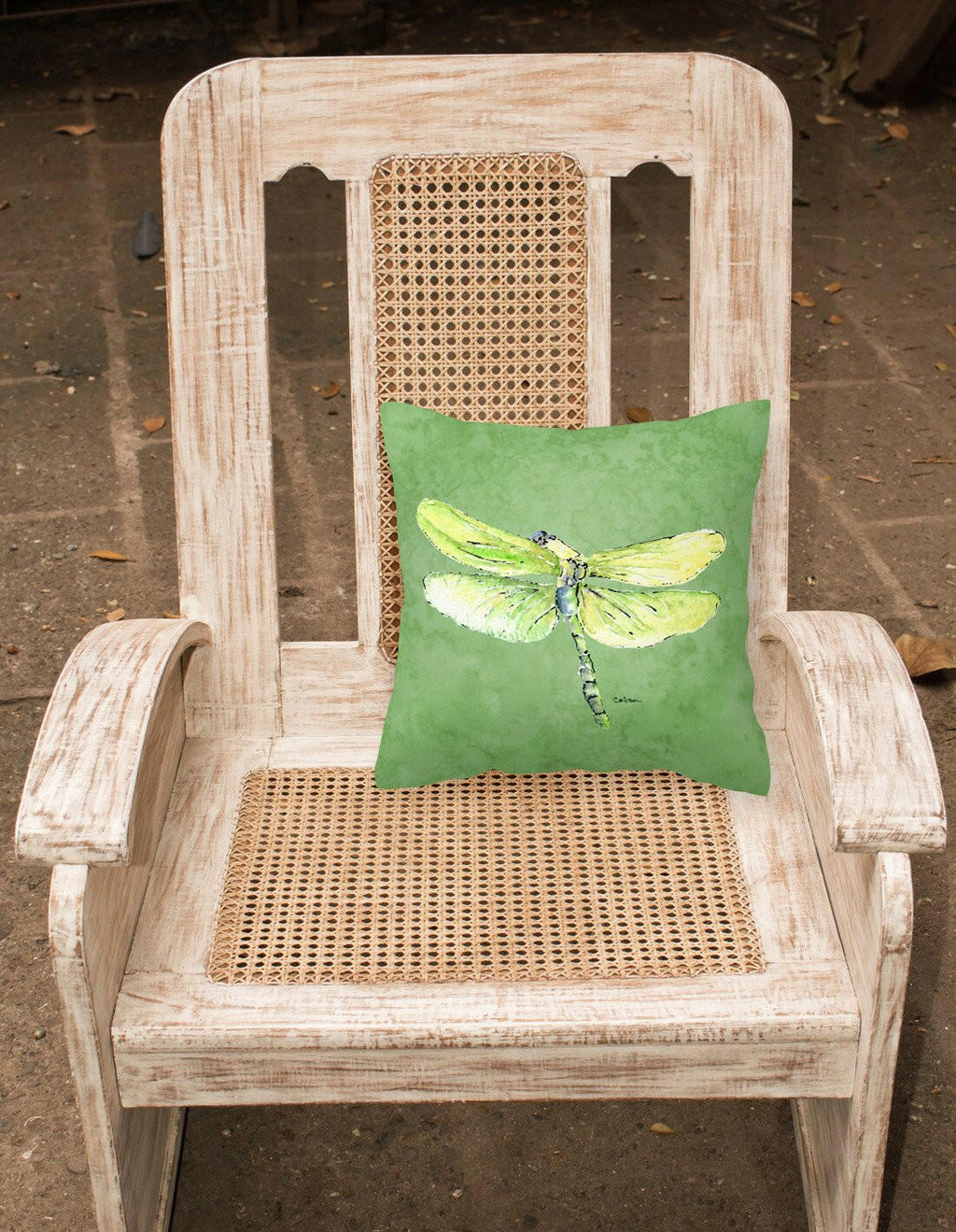 Dragonfly on Avacado Decorative Throw Pillow 14x14 Indoor Outdoor Accent Cushion, Fabric Cover with Insert for Sofa, Bed, Porch & Living Room