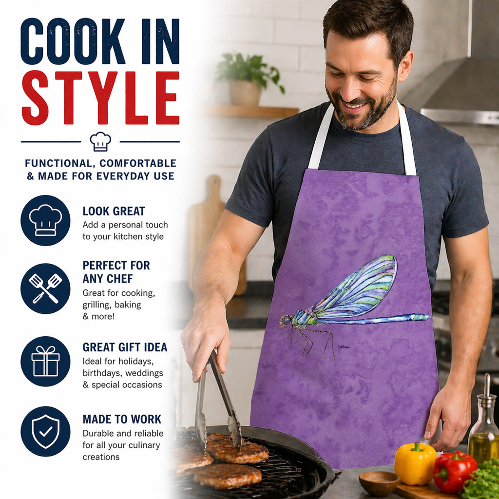 Dragonfly on Purple Apron Cooking Kitchen Server Baking Crafts Gardening for Adult Women Men, Unisex, Large, Multicolor