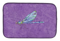 Dragonfly on Purple Dish Drying Mat Absorbent Dish Drying Mat Pad for Kitchen Counter Dish Drainer Mat for Countertop, 14 x 21", Multicolor