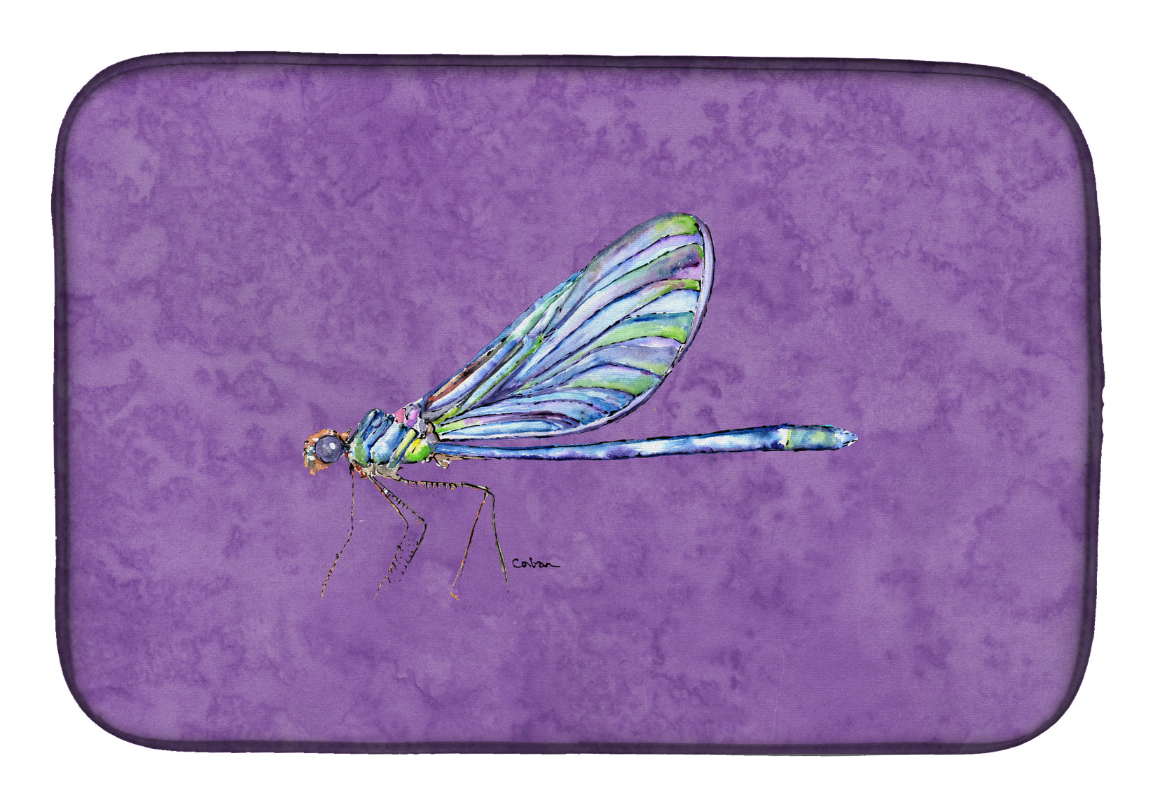 Dragonfly on Purple Dish Drying Mat Absorbent Dish Drying Mat Pad for Kitchen Counter Dish Drainer Mat for Countertop, 14 x 21", Multicolor