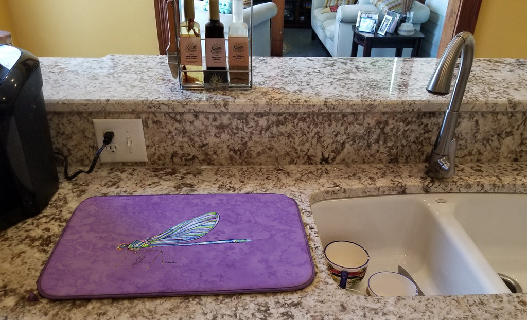 Dragonfly on Purple Dish Drying Mat Absorbent Dish Drying Mat Pad for Kitchen Counter Dish Drainer Mat for Countertop, 14 x 21", Multicolor