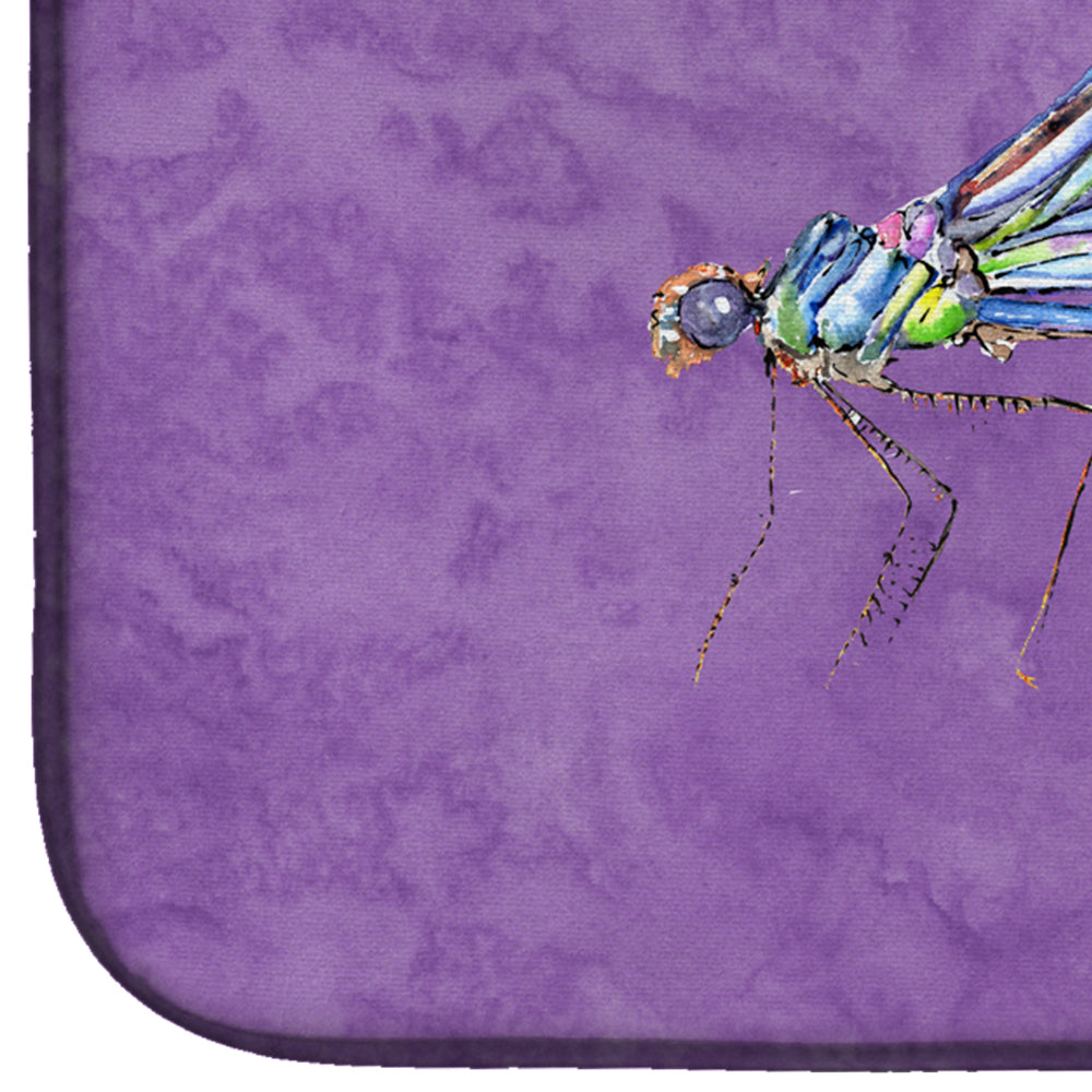 Dragonfly on Purple Dish Drying Mat Absorbent Dish Drying Mat Pad for Kitchen Counter Dish Drainer Mat for Countertop, 14 x 21", Multicolor