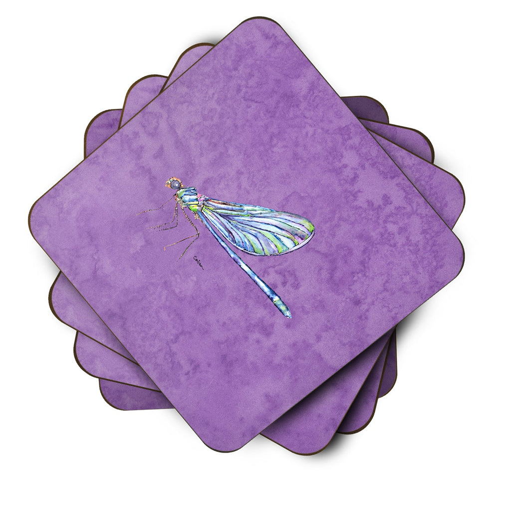 Dragonfly on Purple Foam Coasters Set of 4 Cup Coasters for Indoor Outdoor, Tabletop Protection, Anti Slip, Mouse pad Material