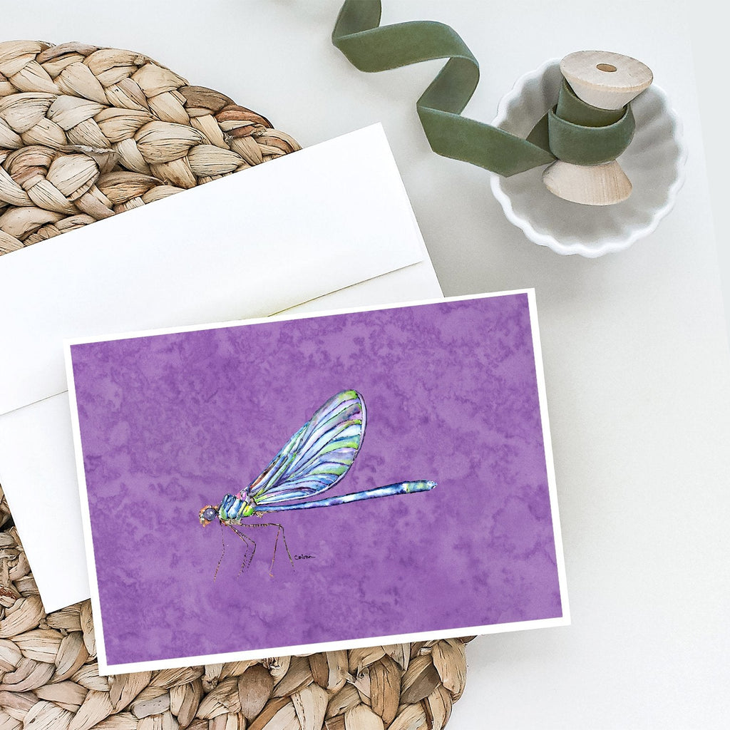 Dragonfly on Purple Greeting Cards Pack of 8 Blank Cards with Envelopes Whimsical A7 Size 5x7