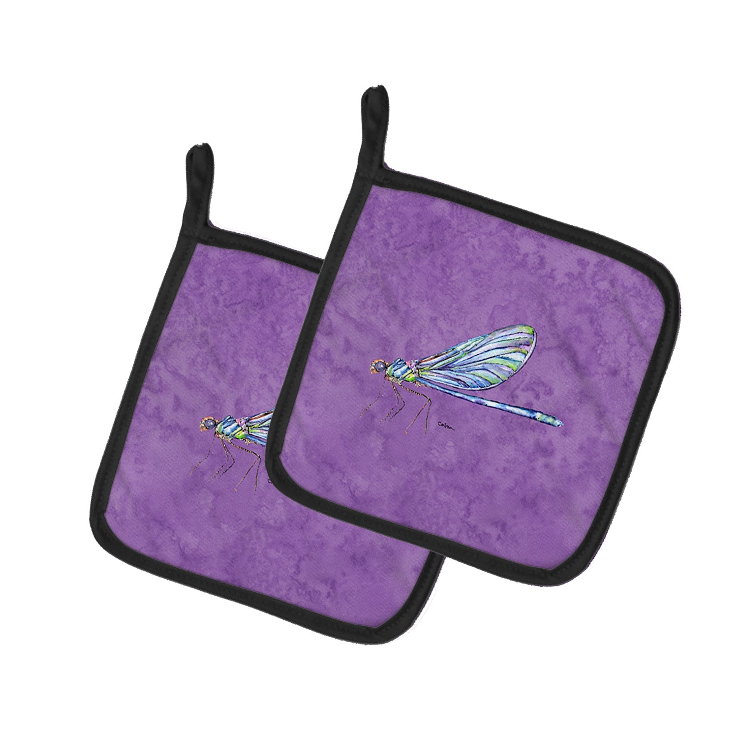 Dragonfly on Purple Pot Holder Set of 2 Heat Resistant Quilted Hot Pads 7.5 x 7.5 Inch, Insulated Kitchen Trivets for Cooking & Baking