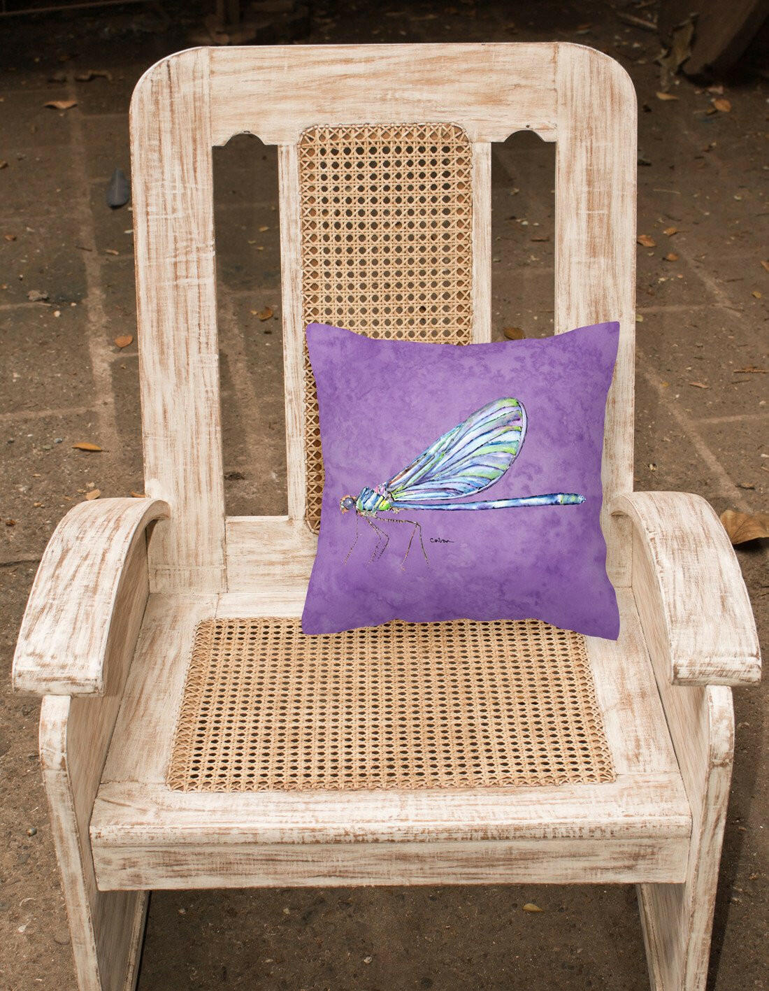 Dragonfly on Purple Decorative Throw Pillow 14x14 Indoor Outdoor Accent Cushion, Fabric Cover with Insert for Sofa, Bed, Porch & Living Room