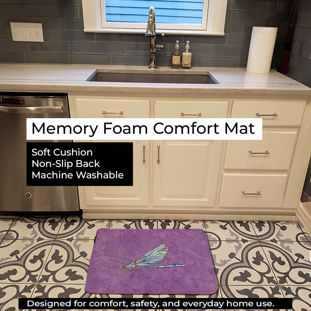 Dragonfly on Purple Memory Foam Kitchen Mat Machine Washable Anti-Fatigue Cushion Comfort Bath or Kitchen Rug