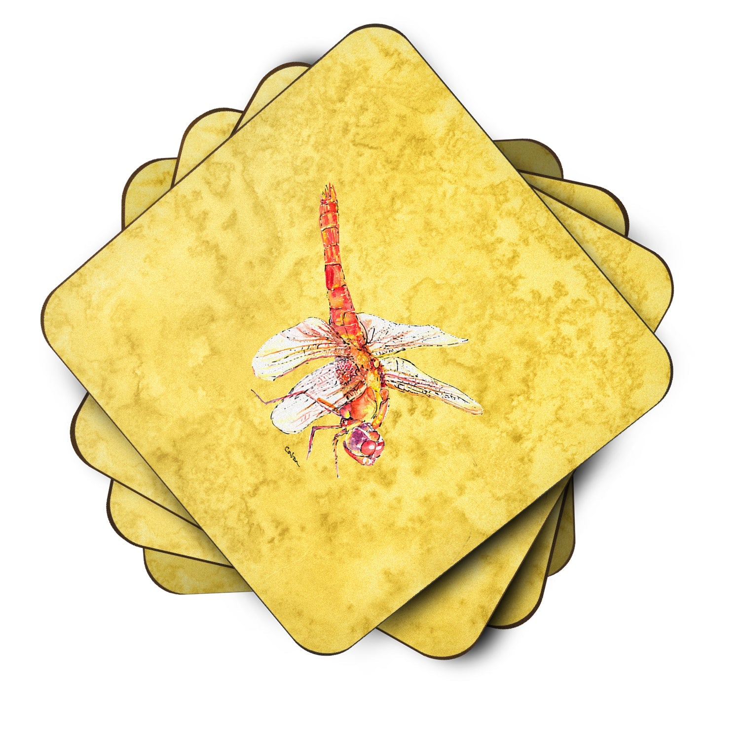 Dragonfly on Yellow Foam Coasters Set of 4 Cup Coasters for Indoor Outdoor, Tabletop Protection, Anti Slip, Mouse pad Material
