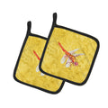 Dragonfly on Yellow Pot Holder Set of 2 Heat Resistant Quilted Hot Pads 7.5 x 7.5 Inch, Insulated Kitchen Trivets for Cooking & Baking