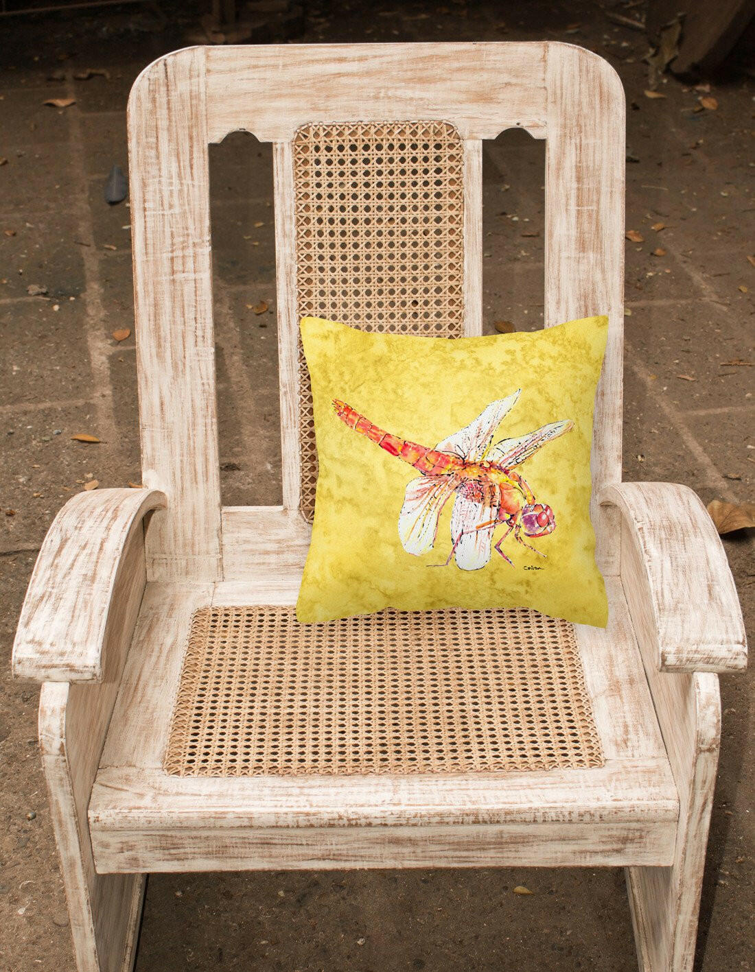 Dragonfly on Yellow Decorative Throw Pillow 14x14 Indoor Outdoor Accent Cushion, Fabric Cover with Insert for Sofa, Bed, Porch & Living Room