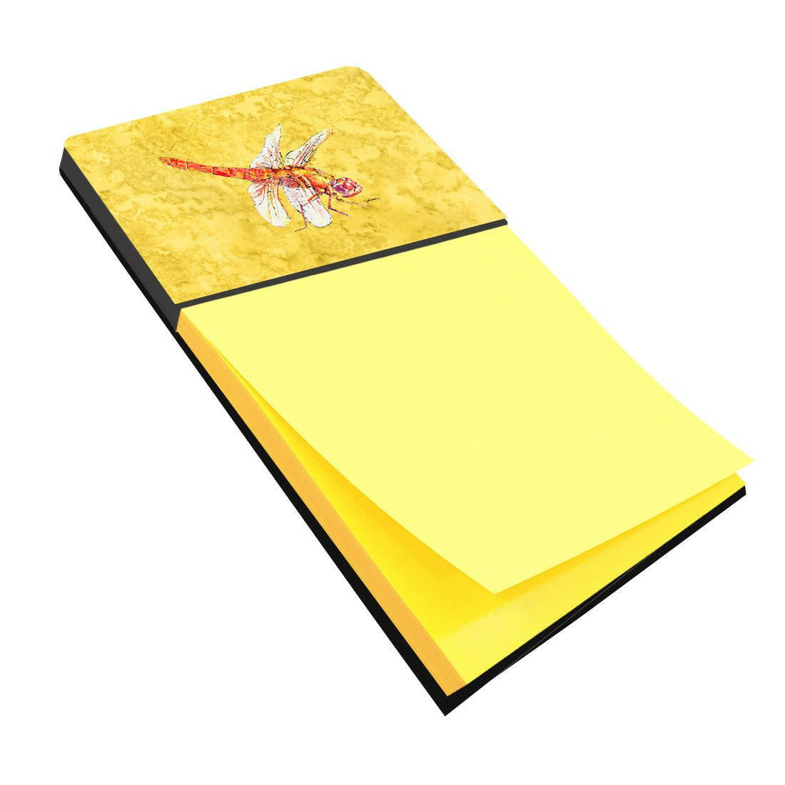 Dragonfly on Yellow Watercolor Sticky Note Holder Refillable Dispenser Desk Accessory 3x3 Pad Gift
