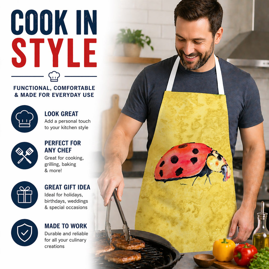 Lady Bug on Yellow Apron Cooking Kitchen Server Baking Crafts Gardening for Adult Women Men, Unisex, Large, Multicolor
