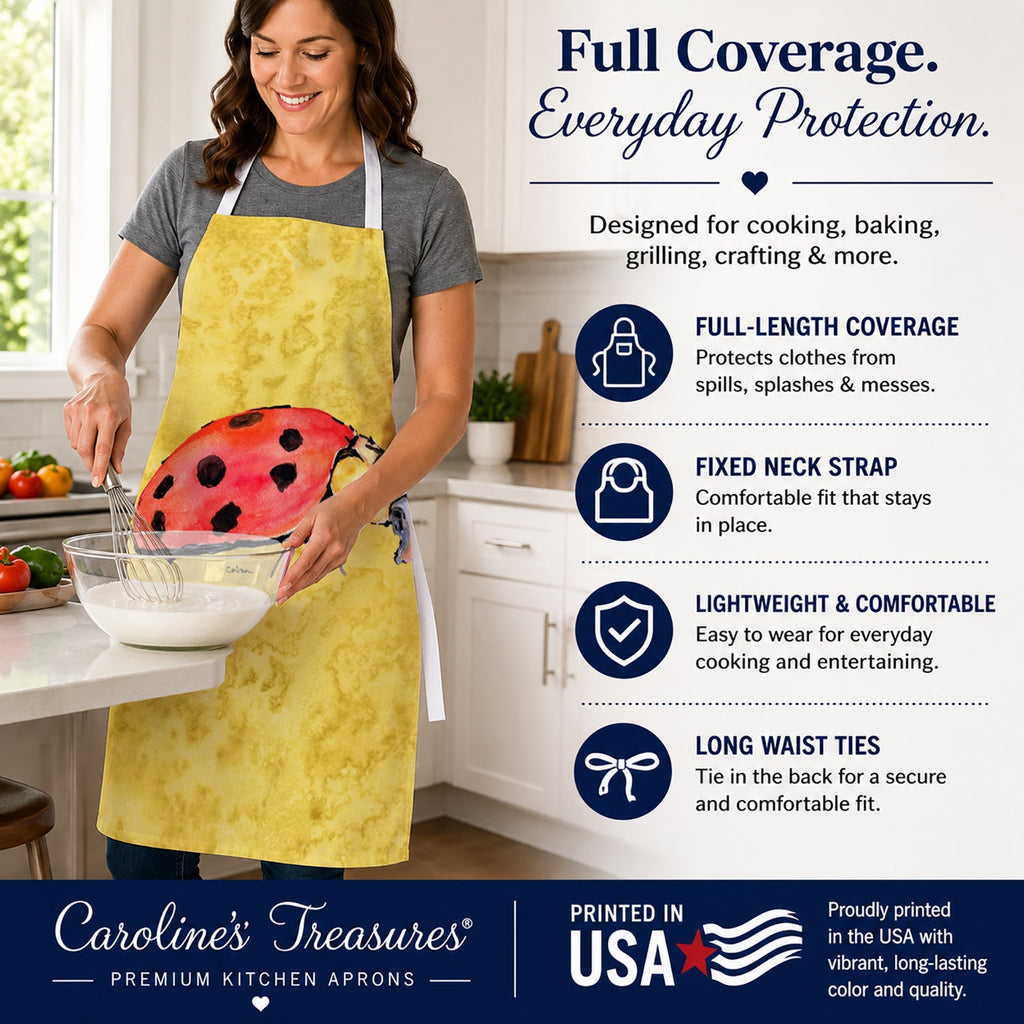 Lady Bug on Yellow Apron Cooking Kitchen Server Baking Crafts Gardening for Adult Women Men, Unisex, Large, Multicolor