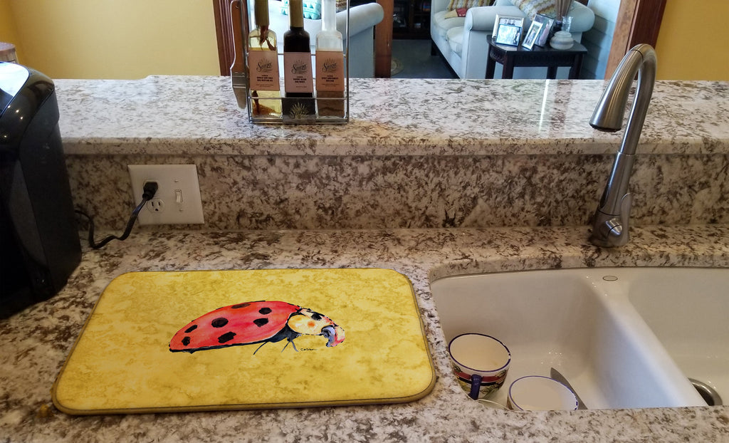 Lady Bug on Yellow Dish Drying Mat Absorbent Dish Drying Mat Pad for Kitchen Counter Dish Drainer Mat for Countertop, 14 x 21", Multicolor