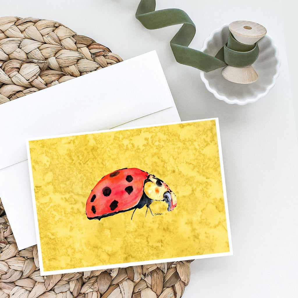Lady Bug on Yellow Greeting Cards Pack of 8 Blank Cards with Envelopes Whimsical A7 Size 5x7