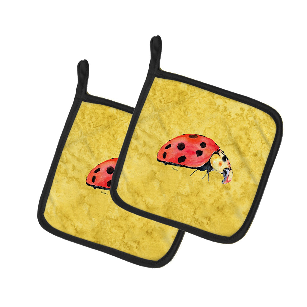 Lady Bug on Yellow Pot Holder Set of 2 Heat Resistant Quilted Hot Pads 7.5 x 7.5 Inch, Insulated Kitchen Trivets for Cooking & Baking
