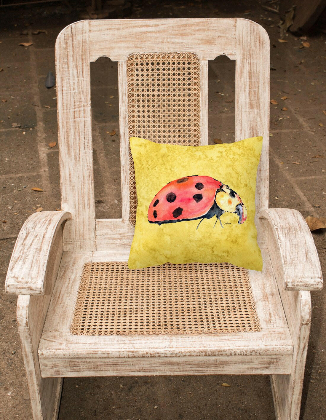 Lady Bug on Yellow Decorative Throw Pillow 14x14 Indoor Outdoor Accent Cushion, Fabric Cover with Insert for Sofa, Bed, Porch & Living Room