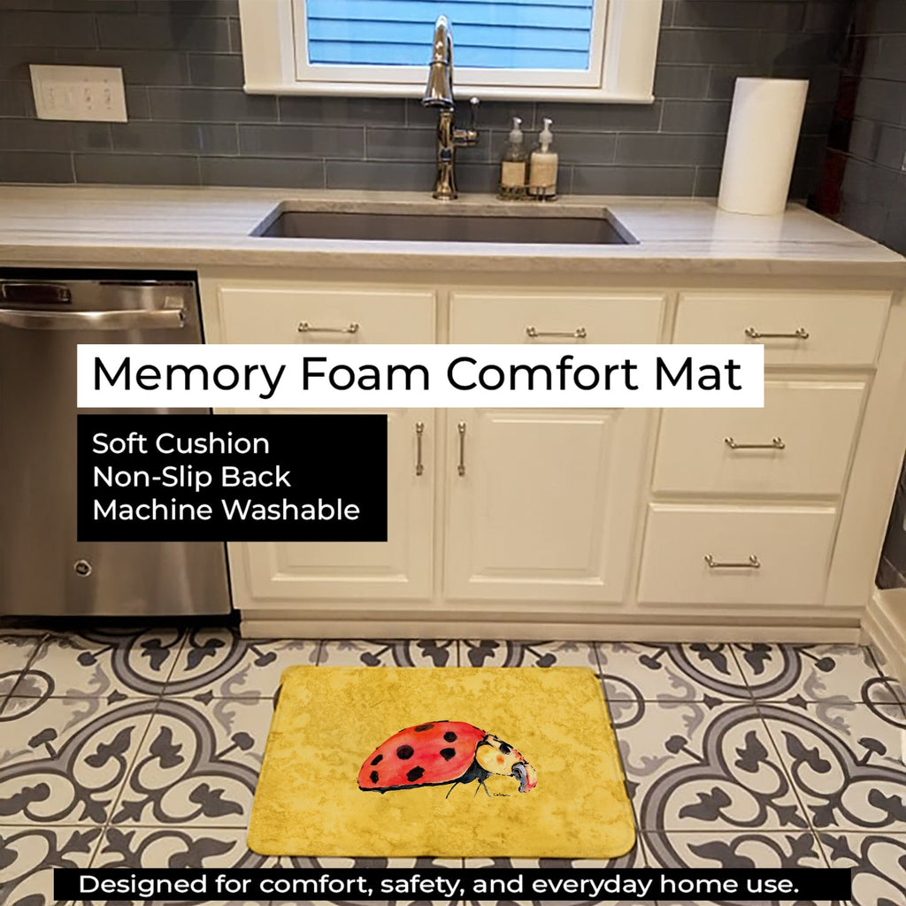 Lady Bug on Yellow Memory Foam Kitchen Mat Machine Washable Anti-Fatigue Cushion Comfort Bath or Kitchen Rug
