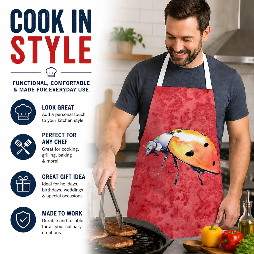 Lady Bug on Red Apron Cooking Kitchen Server Baking Crafts Gardening for Adult Women Men, Unisex, Large, Multicolor