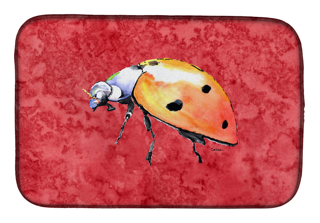 Lady Bug on Red Dish Drying Mat Absorbent Dish Drying Mat Pad for Kitchen Counter Dish Drainer Mat for Countertop, 14 x 21", Multicolor