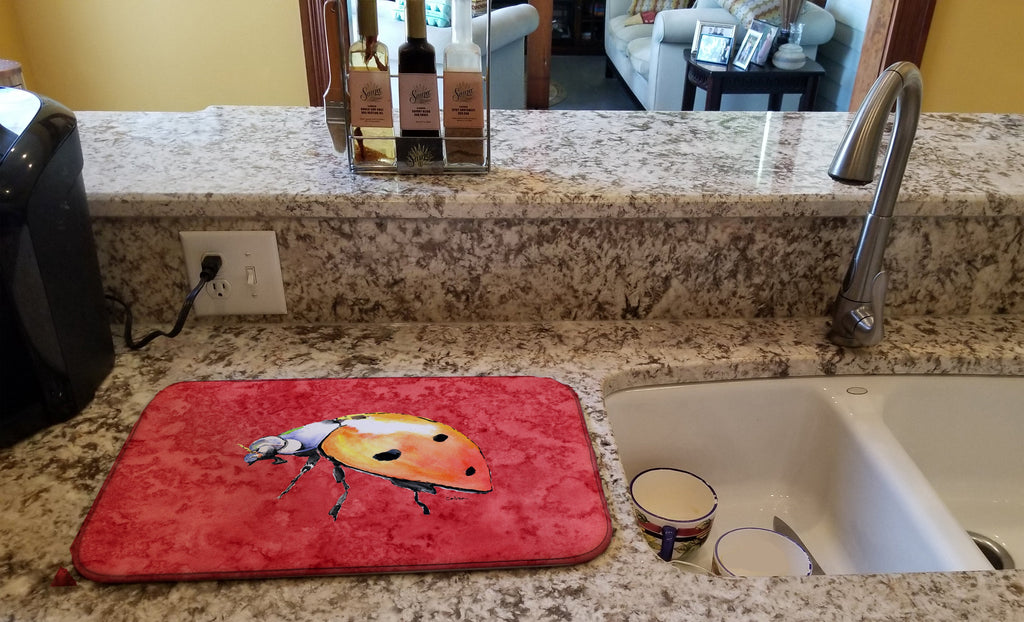 Lady Bug on Red Dish Drying Mat Absorbent Dish Drying Mat Pad for Kitchen Counter Dish Drainer Mat for Countertop, 14 x 21", Multicolor
