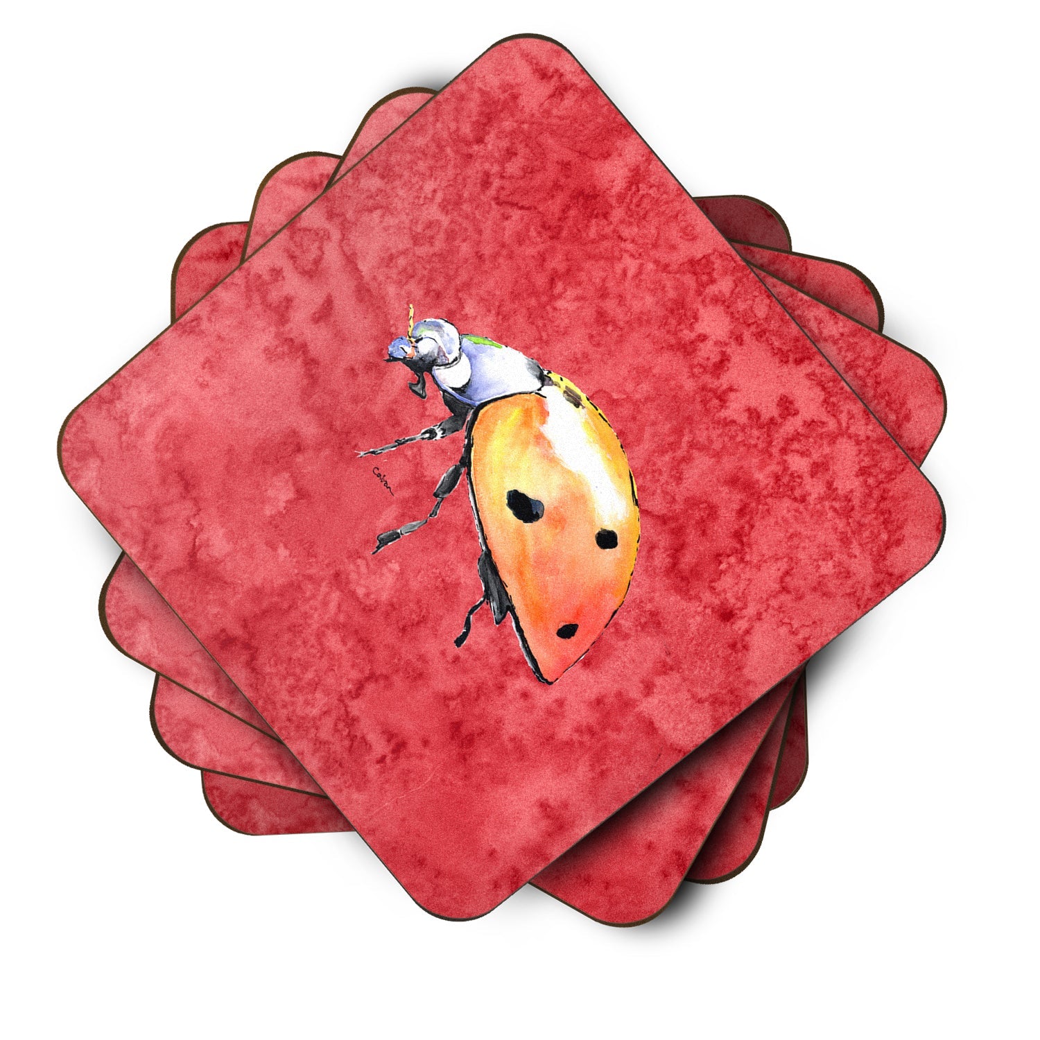Lady Bug on Red Foam Coasters Set of 4 Cup Coasters for Indoor Outdoor, Tabletop Protection, Anti Slip, Mouse pad Material