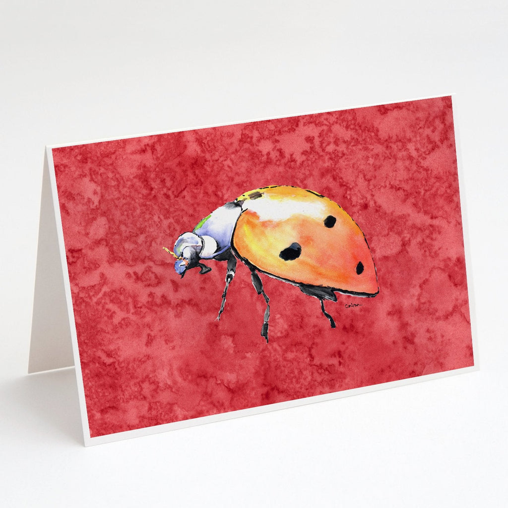 Lady Bug on Red Greeting Cards Pack of 8 Blank Cards with Envelopes Whimsical A7 Size 5x7