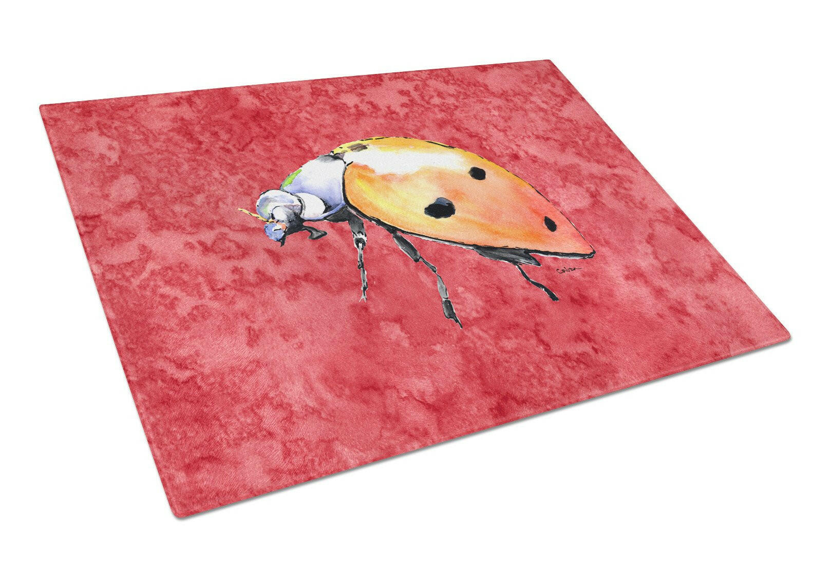 Lady Bug on Red Cutting Board Tempered Glass Kitchen Cutting Surface, Heat Resistant Chopping, Non-Slip Feet, Food Prep & Serving