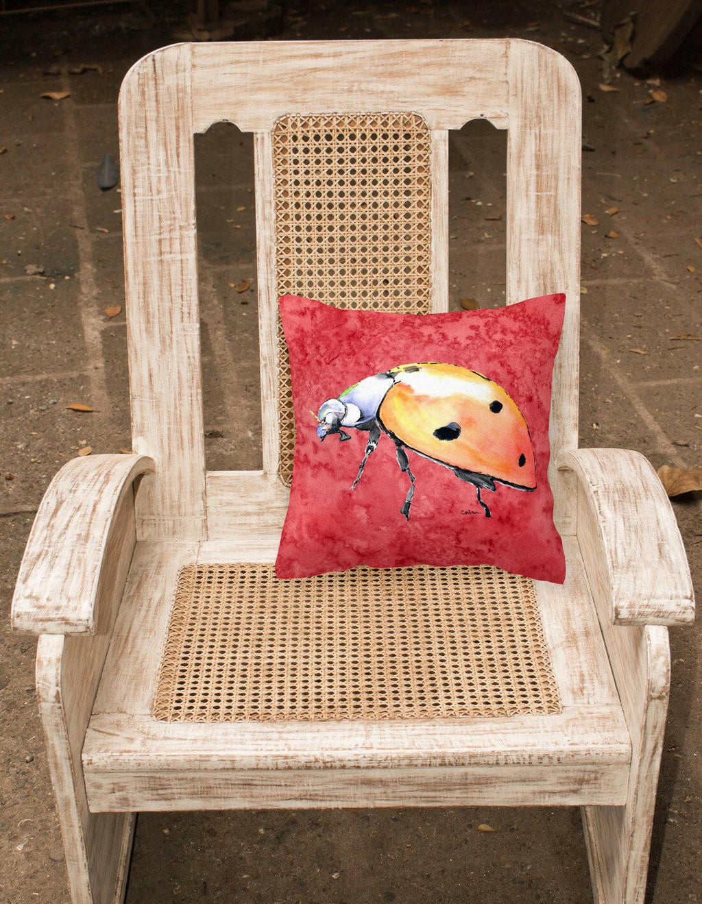 Lady Bug on Red Decorative Throw Pillow 14x14 Indoor Outdoor Accent Cushion, Fabric Cover with Insert for Sofa, Bed, Porch & Living Room