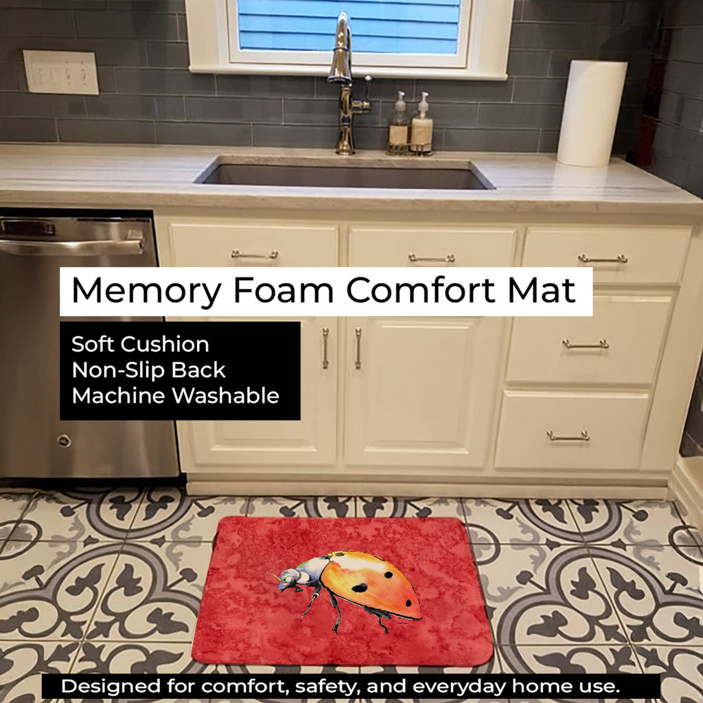 Lady Bug on Red Memory Foam Kitchen Mat Machine Washable Anti-Fatigue Cushion Comfort Bath or Kitchen Rug