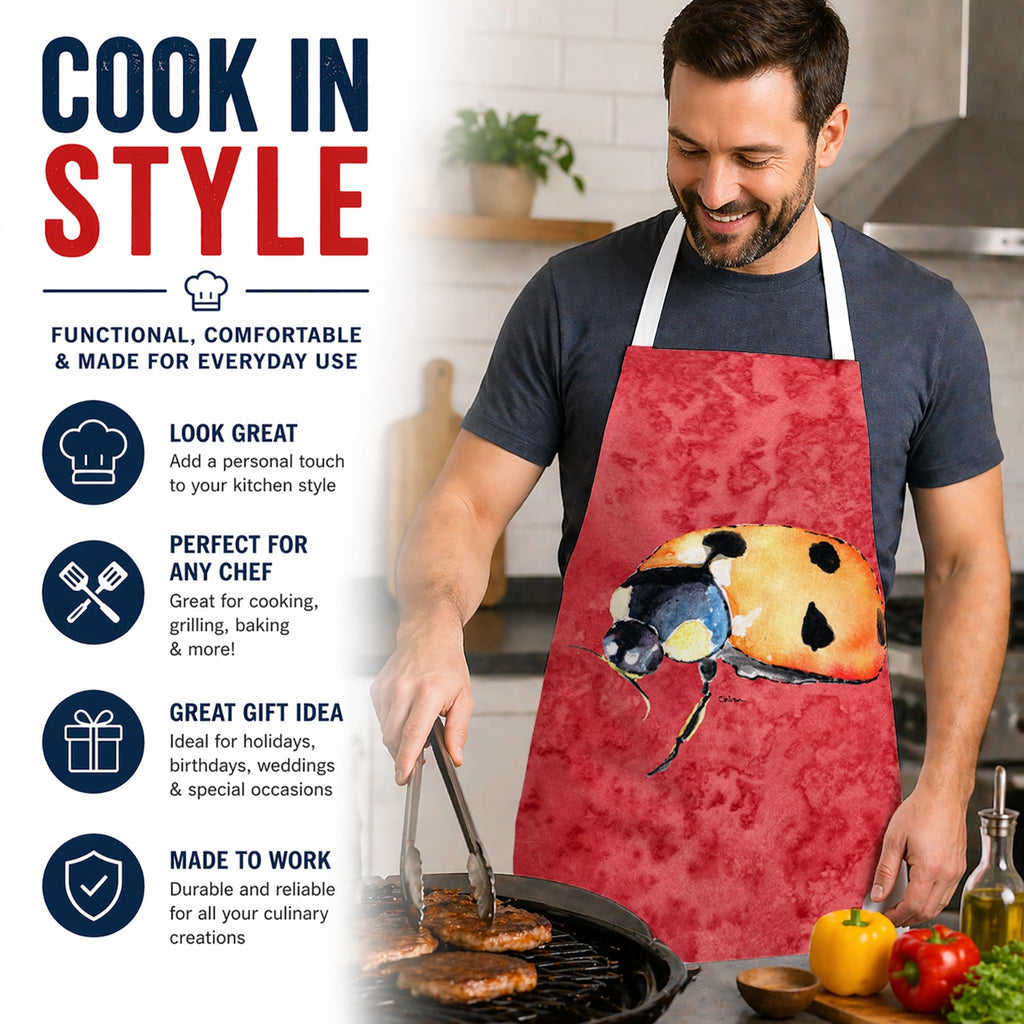 Lady Bug on Red Apron Cooking Kitchen Server Baking Crafts Gardening for Adult Women Men, Unisex, Large, Multicolor