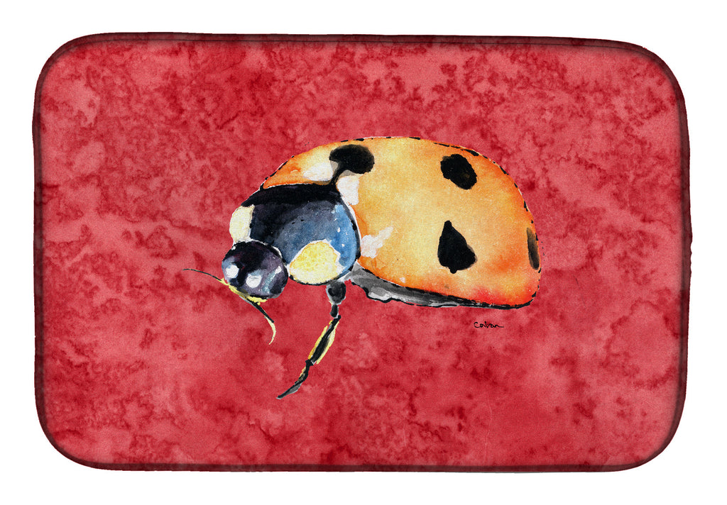 Lady Bug on Red Dish Drying Mat Absorbent Dish Drying Mat Pad for Kitchen Counter Dish Drainer Mat for Countertop, 14 x 21", Multicolor