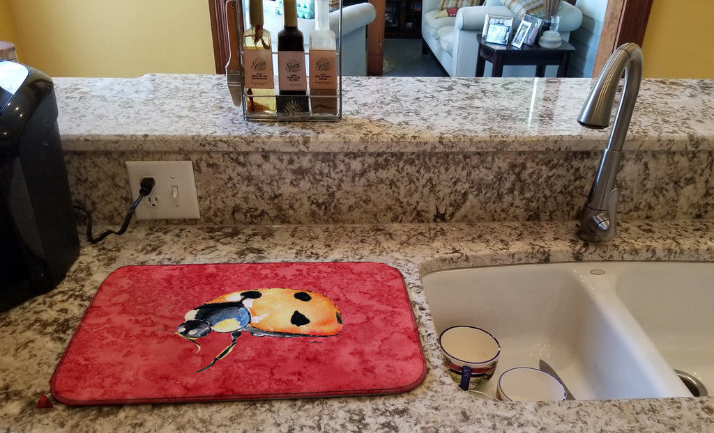 Lady Bug on Red Dish Drying Mat Absorbent Dish Drying Mat Pad for Kitchen Counter Dish Drainer Mat for Countertop, 14 x 21", Multicolor