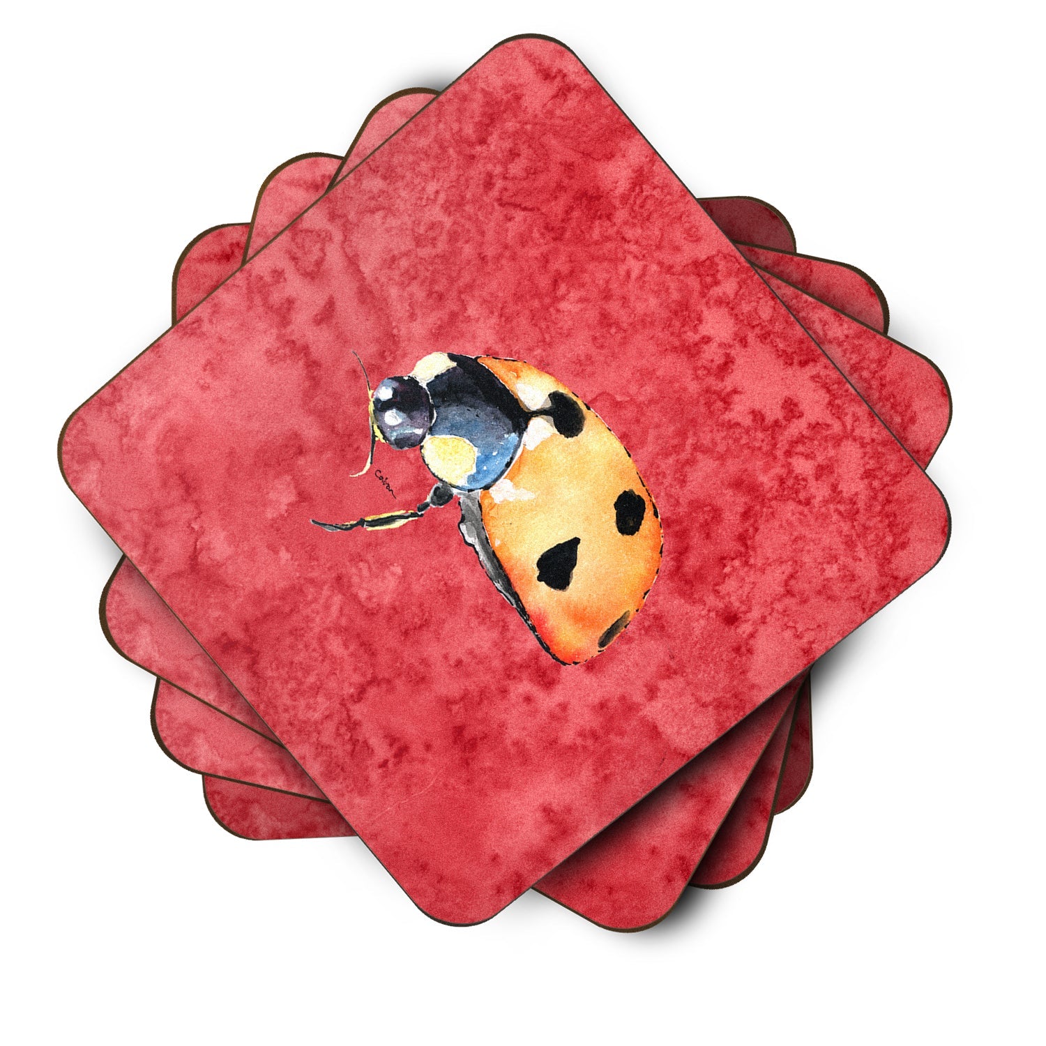 Lady Bug on Red Foam Coasters Set of 4 Cup Coasters for Indoor Outdoor, Tabletop Protection, Anti Slip, Mouse pad Material
