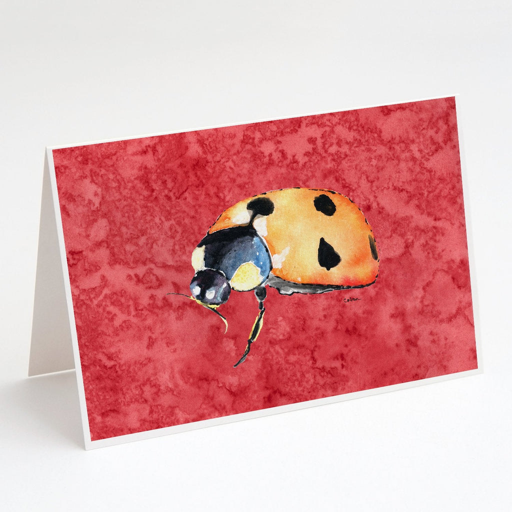 Lady Bug on Red Greeting Cards Pack of 8 Blank Cards with Envelopes Whimsical A7 Size 5x7