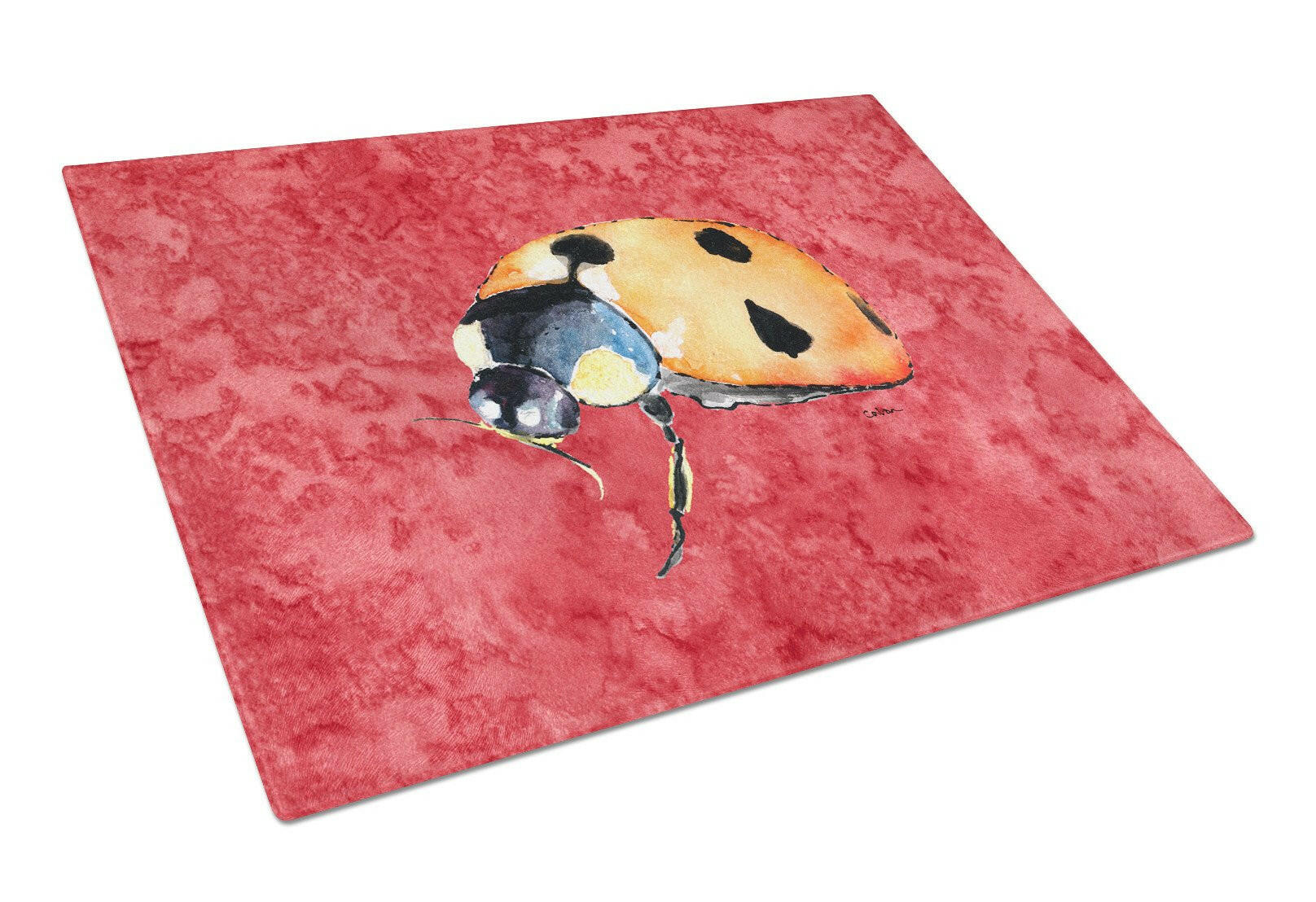 Lady Bug on Red Cutting Board Tempered Glass Kitchen Cutting Surface, Heat Resistant Chopping, Non-Slip Feet, Food Prep & Serving