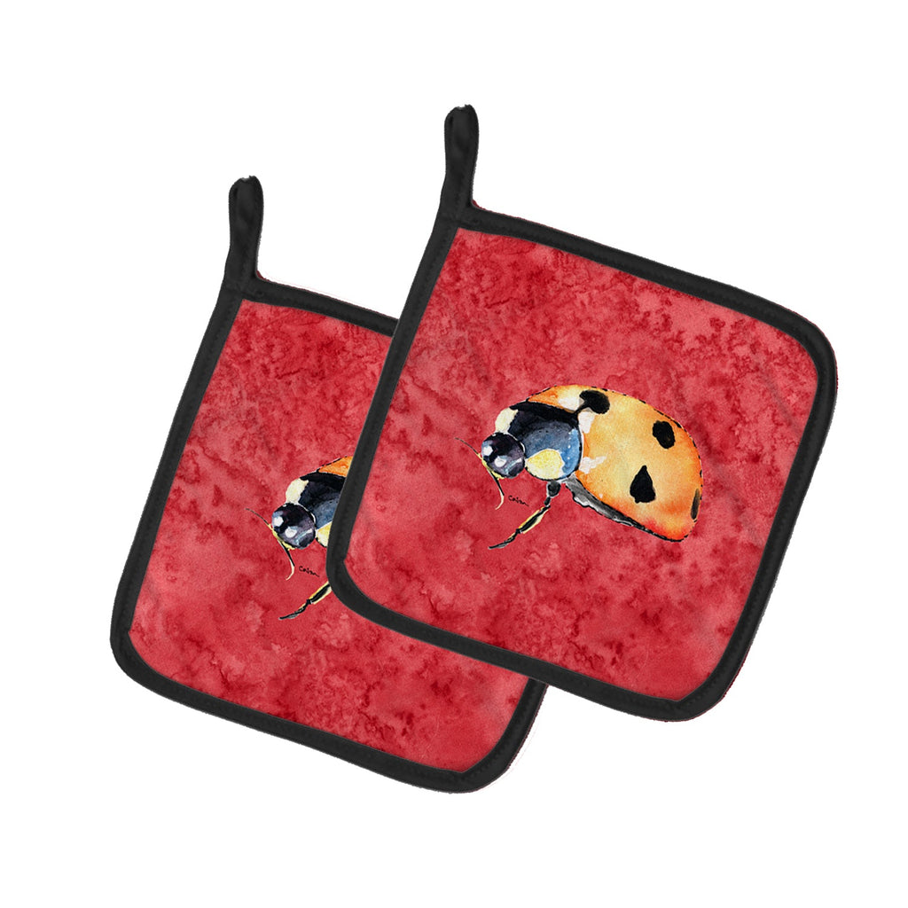 Lady Bug on Red Pot Holder Set of 2 Heat Resistant Quilted Hot Pads 7.5 x 7.5 Inch, Insulated Kitchen Trivets for Cooking & Baking