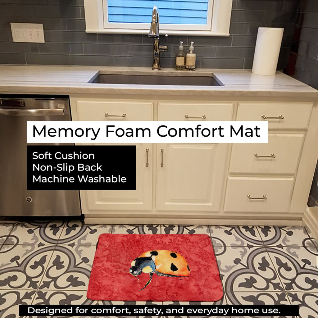 Lady Bug on Red Memory Foam Kitchen Mat Machine Washable Anti-Fatigue Cushion Comfort Bath or Kitchen Rug