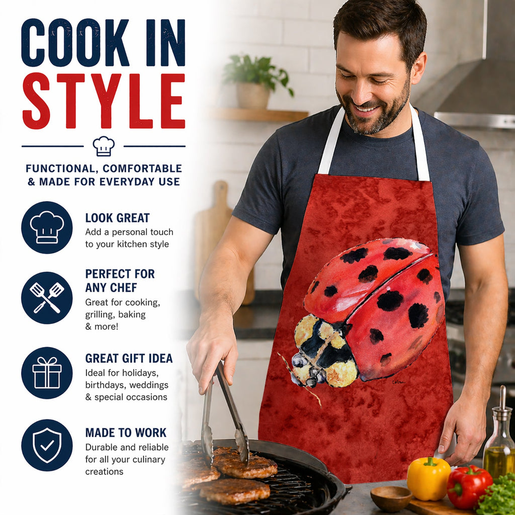 Lady Bug on Deep Red Apron Cooking Kitchen Server Baking Crafts Gardening for Adult Women Men, Unisex, Large, Multicolor