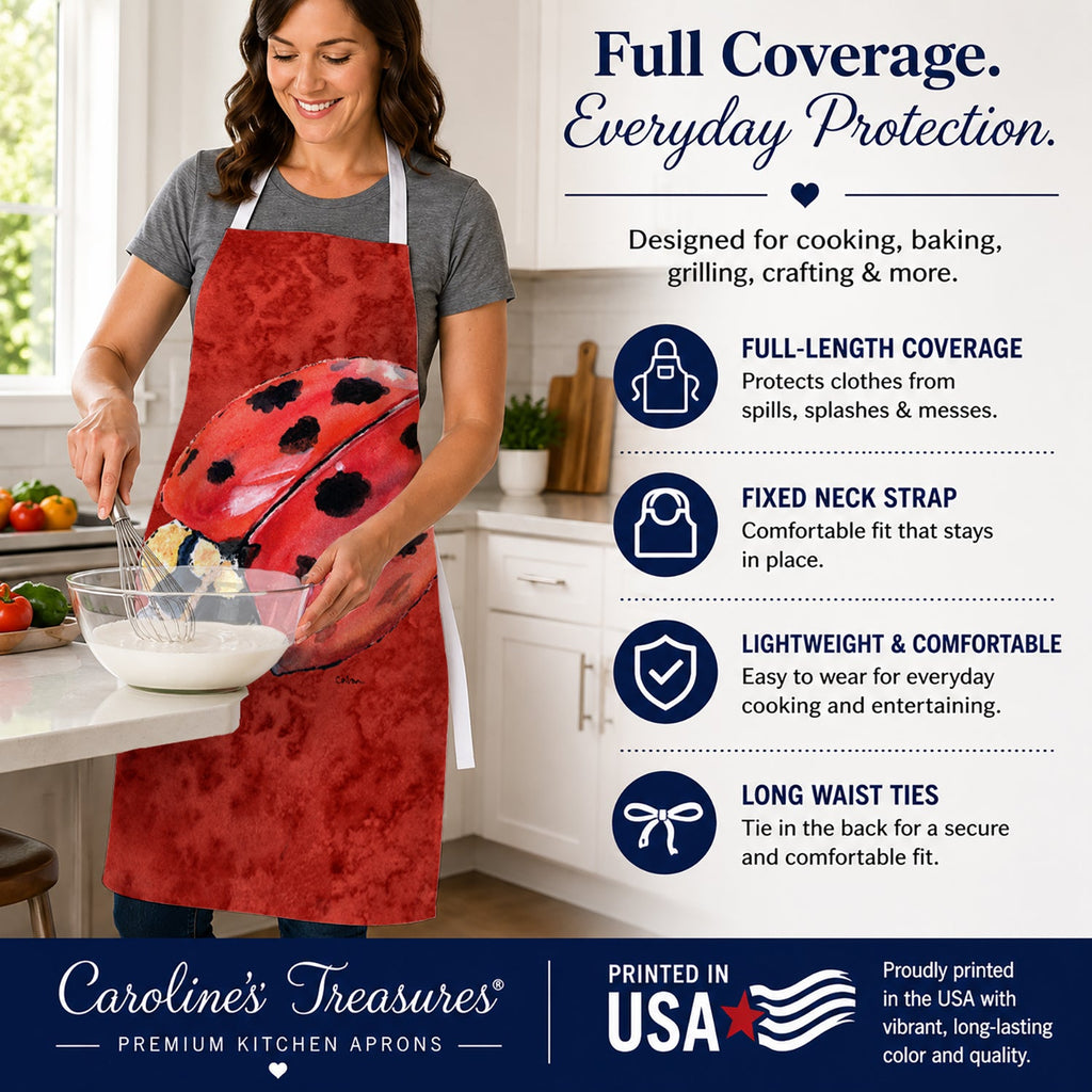 Lady Bug on Deep Red Apron Cooking Kitchen Server Baking Crafts Gardening for Adult Women Men, Unisex, Large, Multicolor