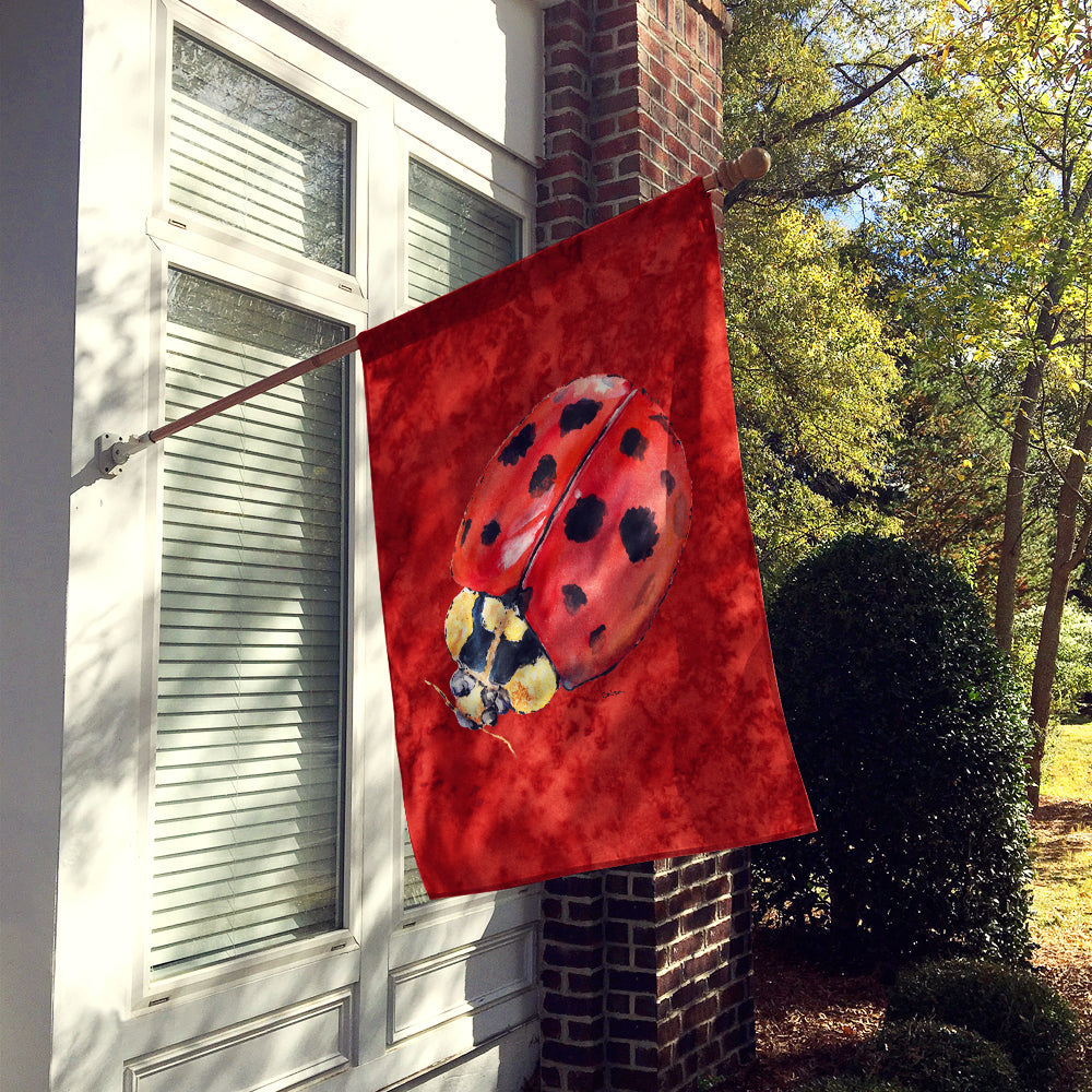 Lady Bug on Deep Red House Flag 28x40 Porch Sleeve Pole Decorative Outside Yard Banner Artwork Wall Hanging, Polyester