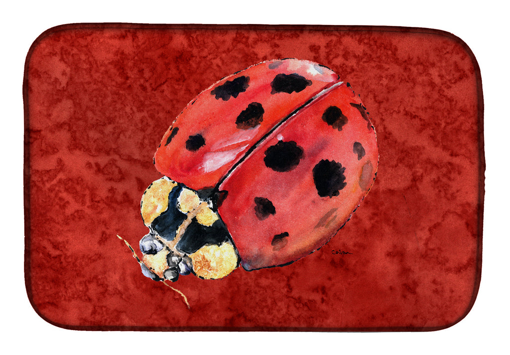 Lady Bug on Deep Red Dish Drying Mat Absorbent Dish Drying Mat Pad for Kitchen Counter Dish Drainer Mat for Countertop, 14 x 21", Multicolor